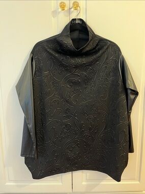 Mock Neck Embossed Black Sweatshirt Top